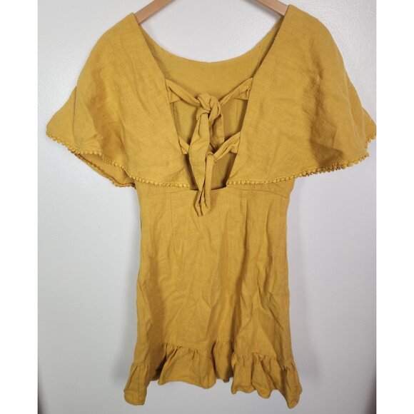 Moon River Women's Sz. XS Mustard Yellow Fluttered & Flounced Dress - Picture 3 of 6